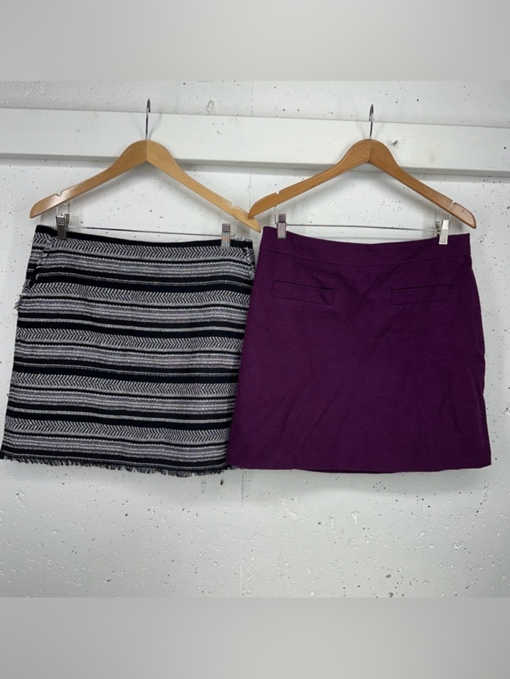 LOFT Ann Taylor Lot of 2 size 12 Black & White Tweed and Plum Skirts New